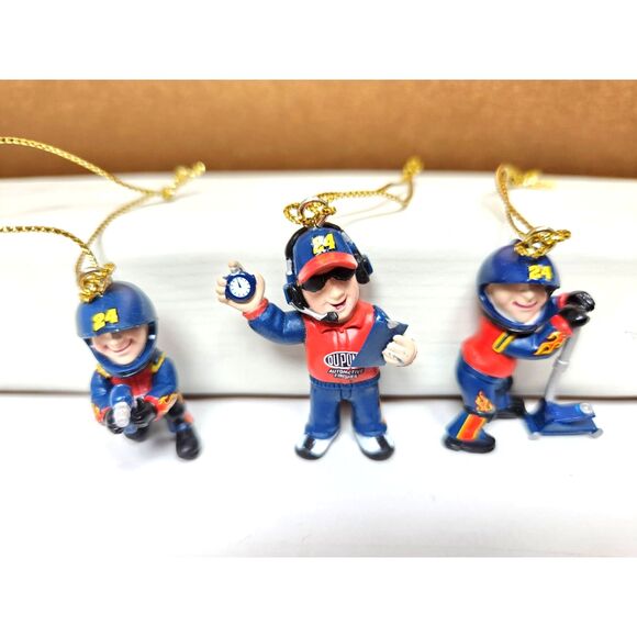 Jeff Gordon Figures DuPont Pit Crew Ornament 3 Mini Racing Christmas #24 NASCAR - Picture 1 of 4